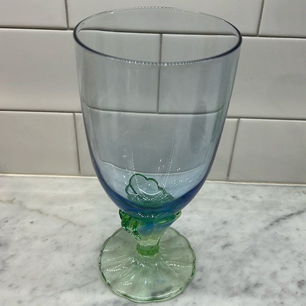 Bormioli Rocco Bahia Iced Tea Glass 7 3/8” Footed Blue Green Goblet